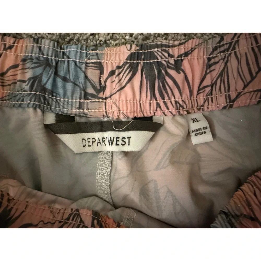 Departwest Mens XL Swim Trunks Tropical Palm Leaf Board Shorts Peach Orange Blue